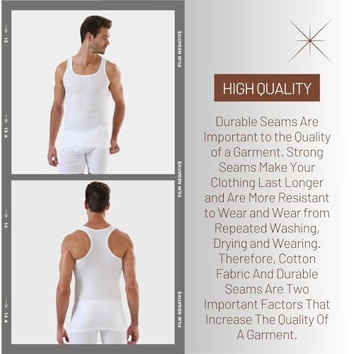 EZIM GLOBAL Pack of 3 Ultra Soft Mens Vests%100 Cotton Comped Tank Tops Men's Undershirts Grey, Black, White Thermal Multipack