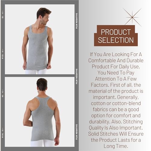 EZIM GLOBAL Pack of 3 Ultra Soft Mens Vests%100 Cotton Comped Tank Tops Men's Undershirts Grey, Black, White Thermal Multipack
