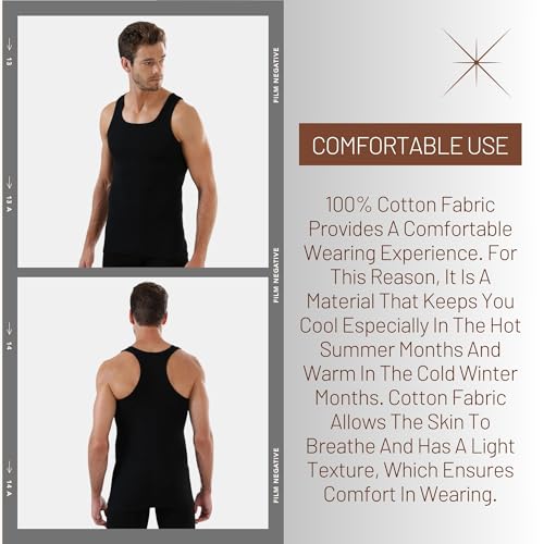 EZIM GLOBAL Pack of 3 Ultra Soft Mens Vests%100 Cotton Comped Tank Tops Men's Undershirts Grey, Black, White Thermal Multipack