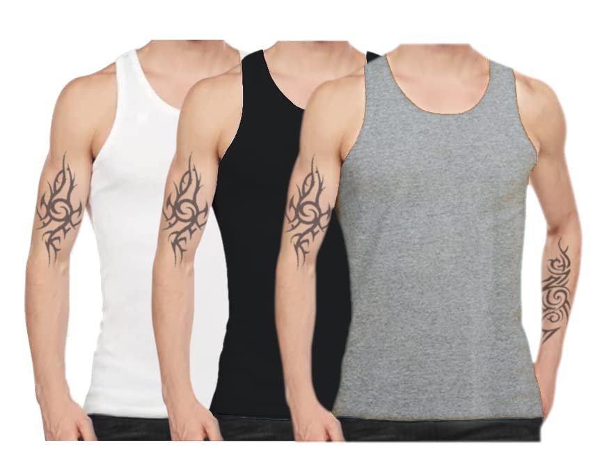 Bahob® New Mens Vest Multi Pack Lot Basic Regular Fitted Cotton Tank Top Athletic Soft Assorted Pack of 3 (3 Pack Black White Grey, M)