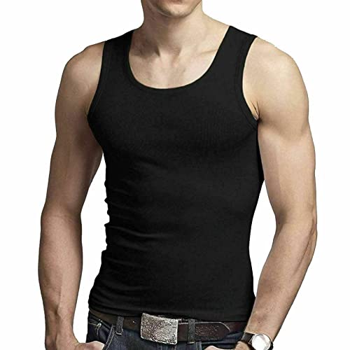 COSHAL® Men's Vest Cotton Tank Tops Sleeveless Plain Breathable Slim Fit Summer Top Vests Everyday Athletic wear, Easy Fit Men Workout Shirts Black (Pack1), S