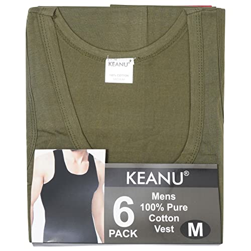 Mens Fitted 100% Cotton Vests Pack of 6 (Medium, Assorted Colours)