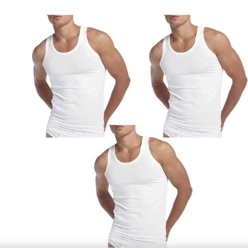 ARG 3 Pack Men's Vest 100% Cotton White Vest S to 3XL (L)