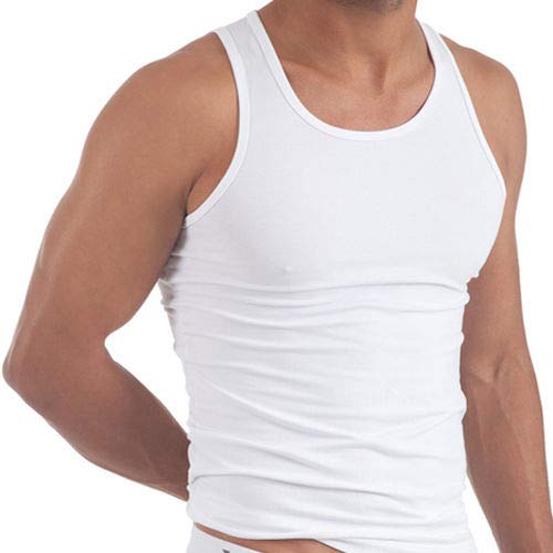 6 Pack Men's Pure 100% Cotton Vests Bodybuilding Training Gym Basketball Tank Tops Basic Plain Color Casual Undershirt (White, Medium)