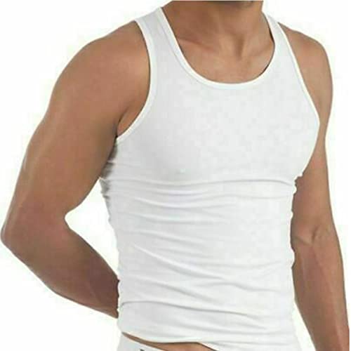 Men's Pack of 6 Vests White Plain Assorted Tank Top Vest Cotton Undershirt (UK-X-Large)