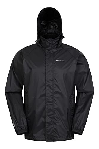 Mountain Warehouse Pakka Mens Waterproof Packable Jacket - IsoDry, Lightweight & Breathable Raincoat with Taped Seams & Packaway Bag - For Spring Summer & Travel Black L