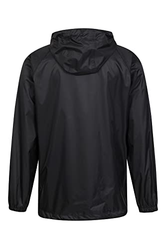 Mountain Warehouse Pakka Mens Waterproof Packable Jacket - IsoDry, Lightweight & Breathable Raincoat with Taped Seams & Packaway Bag - For Spring Summer & Travel Black L