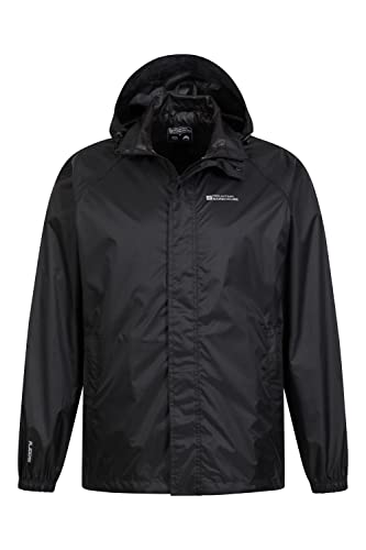 Mountain Warehouse Pakka Mens Waterproof Packable Jacket - IsoDry, Lightweight & Breathable Raincoat with Taped Seams & Packaway Bag - For Spring Summer & Travel Black L