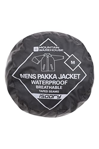 Mountain Warehouse Pakka Mens Waterproof Packable Jacket - IsoDry, Lightweight & Breathable Raincoat with Taped Seams & Packaway Bag - For Spring Summer & Travel Black L