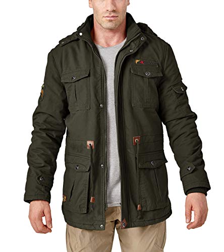 MAGCOMSEN Winter Coats for Men Tactical Jacket Fleece Lined Jacket Military Cargo Jacket Warm Jackets for Men Thicken Jackets Windproof Jackets with Removable Hood, Army Green