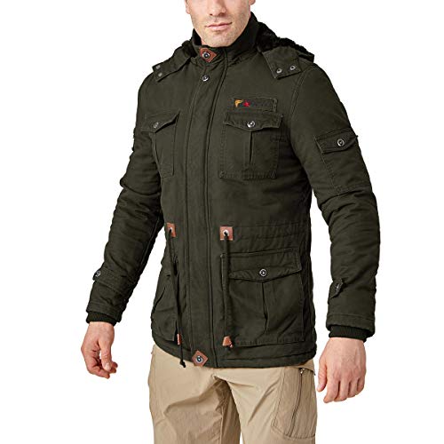 MAGCOMSEN Winter Coats for Men Tactical Jacket Fleece Lined Jacket Military Cargo Jacket Warm Jackets for Men Thicken Jackets Windproof Jackets with Removable Hood, Army Green