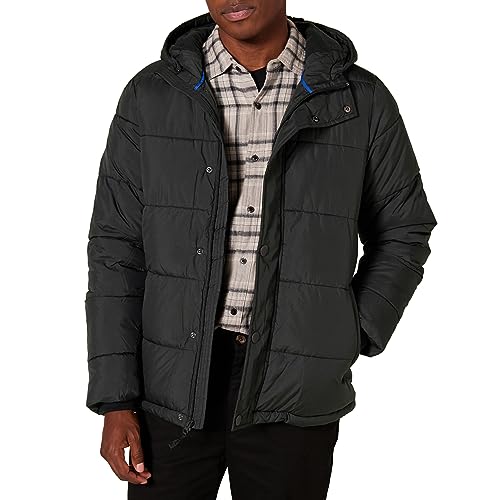 Amazon Essentials Men's Heavyweight Hooded Puffer Coat, Black, L