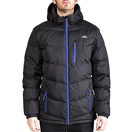 Trespass Blustery, Black, L, Warm Padded Waterproof Winter Jacket with Removable Hood for Men, Large, Black