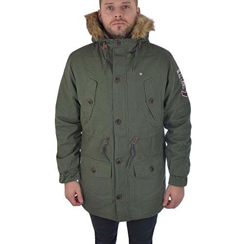 Lambretta Sherpa Lined Fishtale Parka Coat Khaki with Sleeve Badges SS6252 (X-Large)