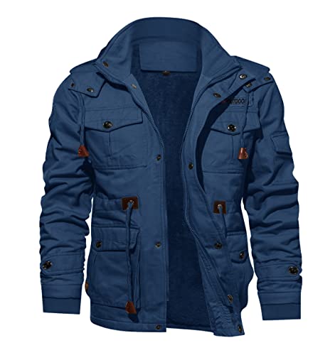 KEFITEVD Men's Fleece Hoodies Jacket Winter Cargo Jackets Windbreaker Hunting Coat,Denim Blue,XL