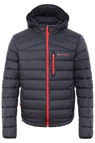 Sundried Men's, Women Quilted Black Warm Winter Coat Hooded Puffer Jacket - Padded Warm, Lightweight Winter Jacket, Water Resistant Rain Coat, Microfibre Filler - Ideal in Cold Weather (Black, Medium)
