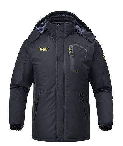 YSENTO Mens Waterproof Ski Winter Jacket Outdoor Warm Windproof Fleece Coats with Hood(Black,XXL)