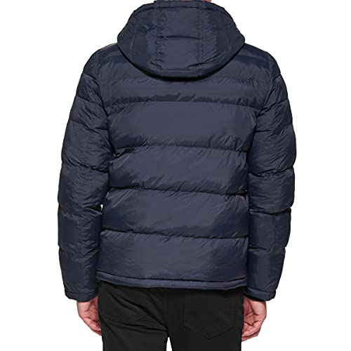 Tommy Hilfiger Men's Classic Hooded Puffer Jacket Down Alternative Outerwear Coat, Midnight, L
