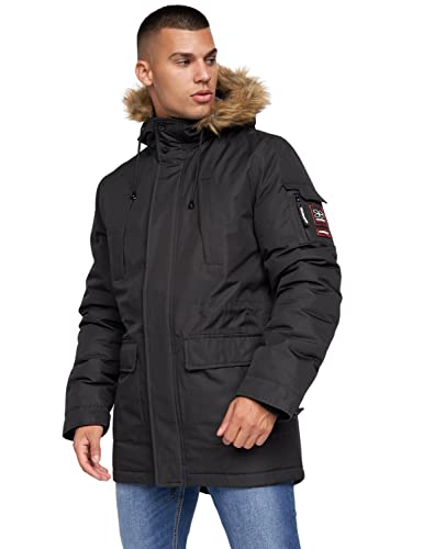 Crosshatch Mens Waterproof Parka Shower Resistant Padded Fur Hood Winter Coat Jacket by JeanBase Black M