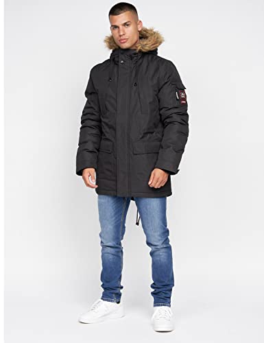 Crosshatch Mens Waterproof Parka Shower Resistant Padded Fur Hood Winter Coat Jacket by JeanBase Black M