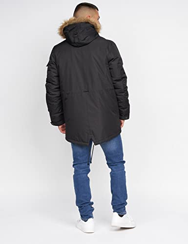 Crosshatch Mens Waterproof Parka Shower Resistant Padded Fur Hood Winter Coat Jacket by JeanBase Black M