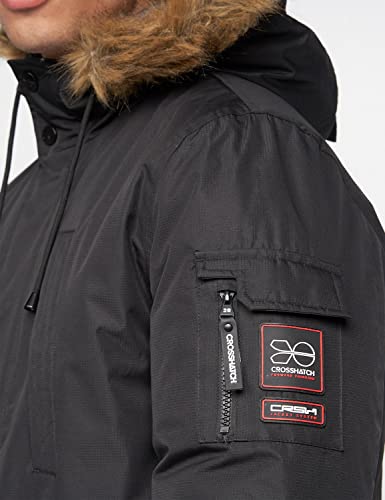 Crosshatch Mens Waterproof Parka Shower Resistant Padded Fur Hood Winter Coat Jacket by JeanBase Black M