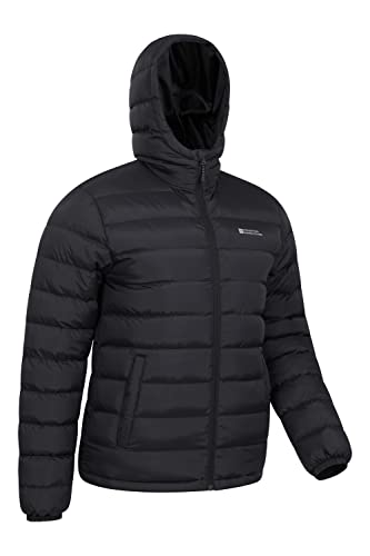 Mountain Warehouse Season Mens Padded Jacket - Water Resistant Jacket, Lightweight, Warm, Lab Tested to -30C, Microfibre Filler - For Travelling, Walking Black S