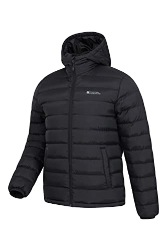 Mountain Warehouse Season Mens Padded Jacket - Water Resistant Jacket, Lightweight, Warm, Lab Tested to -30C, Microfibre Filler - For Travelling, Walking Black S