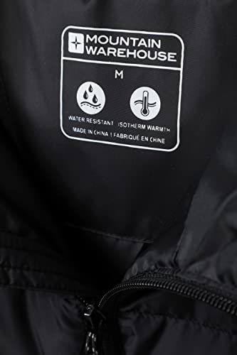 Mountain Warehouse Season Mens Padded Jacket - Water Resistant Jacket, Lightweight, Warm, Lab Tested to -30C, Microfibre Filler - For Travelling, Walking Black S