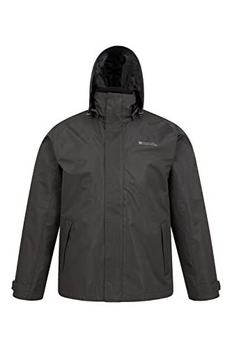Mountain Warehouse Fell Mens 3 in 1 Water Resistant Jacket - Adjustable Coat with Packaway Hood, Detachable Inner Fleece & Many Pockets - For Hiking & Outdoors Black L