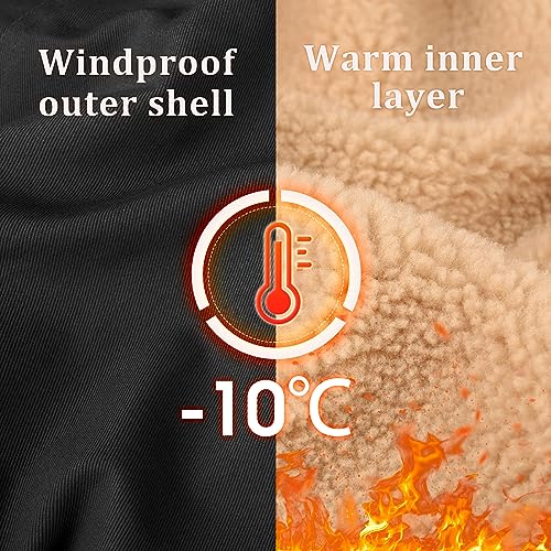 Vancavoo Winter Jackets for Men Fleece Lined Warm Military Industry Coat Thick Casual Cargo Jacket with 5 Pockets Lapel Collar Cotton for Outdoor Work Autumn Winter(Black,XL)