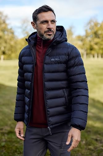 Mountain Warehouse Season Mens Padded Jacket - Water Resistant Jacket, Lightweight, Warm, Lab Tested to -30C, Microfibre Filler - For Travelling, Walking Black S