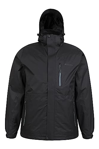Mountain Warehouse Bracken Extreme Mens 3 in 1 Waterproof Jacket – Adjustable Mens Coat, Warm Rain Jacket, Headphone Compatible Outerwear – for Camping, Walking Black M