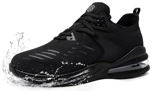 LARNMERN PLUS Waterproof Safety Trainers Men Work Trainers Mens Steel Toe Cap Trainers Lightweight Comfortable Non-Slip Safety Trainers Air Cushion Breathable Safety Footwear (Air Black,10.5UK)