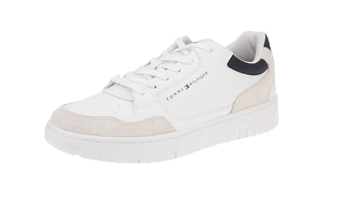 Tommy Hilfiger Men's TH Basket CORE LTH Mix Sneaker, White, 10 UK