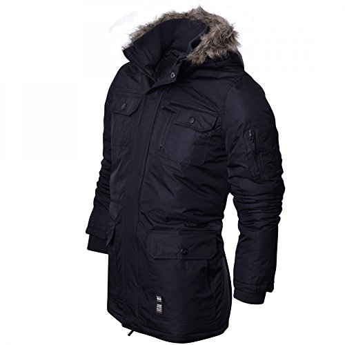 Crosshatch Mens Heavy Weight Fur Hood 'Parked' Parka Padded Waterproof Winter Coat Jacket (3XL, BLACK)