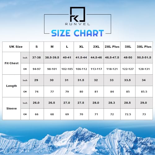 R RUNVEL Mens Waterproof Jackets Winter Coats for Men Walking Hiking Ski Rain Warm Fleece Outdoor Mountain Thermal Work Jackets with Hood Black UK Large