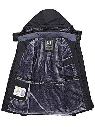 R RUNVEL Mens Waterproof Jackets Winter Coats for Men Walking Hiking Ski Rain Warm Fleece Outdoor Mountain Thermal Work Jackets with Hood Black UK Large