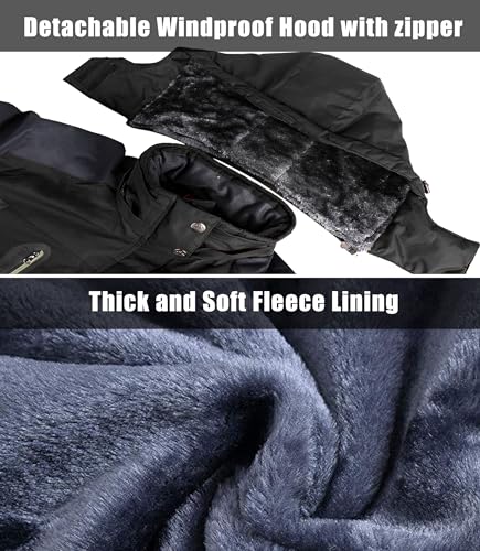 R RUNVEL Mens Waterproof Jackets Winter Coats for Men Walking Hiking Ski Rain Warm Fleece Outdoor Mountain Thermal Work Jackets with Hood Black UK Large