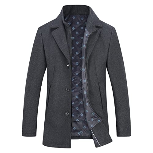 YOUTHUP Men's Winter Wool Coat with Removable Gilet Slim Fit Casual Trench Coats, 1953 Grey, L