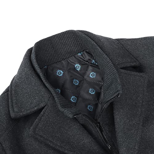 YOUTHUP Men's Winter Wool Coat with Removable Gilet Slim Fit Casual Trench Coats, 1953 Grey, L