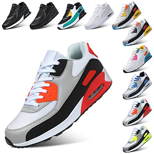 Padgene Men Women Running Shoes Sports Trainers Breathable Lightweight Sneakers Air Cushion Low Top Footwear Waking Fitness Lace up Shoes for Walking Gym Jogging Fitness Athletic Casual Black Orange