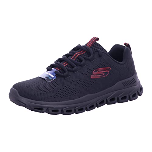 Skechers Men's Glide-Step Fasten UP Sneaker, Black Mesh/Red Trim, 13 UK