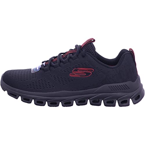 Skechers Men's Glide-Step Fasten UP Sneaker, Black Mesh/Red Trim, 13 UK