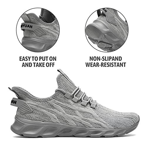 CAIQDM Mens Trainers Running Shoes Leisure Sneakers Mesh Walking Gym Tennis Shoes Lightweight Breathable Sports Outdoor Fitness Jogging Grey 9 UK