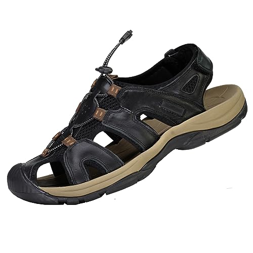 CCSOFTIME Wide Fit Sandals Mens Closed Toe,Comfortable Sports Outdoor Summer Sandal for Trekking Hiking Running Beach,Men's Adjustable Strap Beach Quick Dry Water Sandle,Black-43