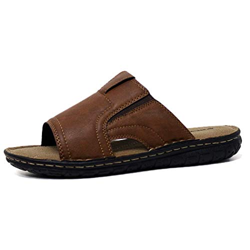 Mens Sandals Memory Foam Slip On Touch Fastening Open Toe Flip Flop Mules Summer Shoes (9 UK, Brown/Brown)