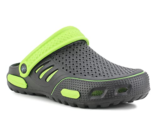 IMTY Mens Lightweight EVA Beach Clogs Summer Breathable Kitchen Garden Hospital Nurse Pool Water Shoe Mules Sandals (Black/Green, UK_Footwear_Size_System, Adult, Men, Numeric, Medium, Numeric_9)