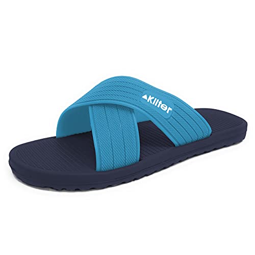 Kilter Men's Axis Lightweight Cross Strap Slip-On Summer Slide Sandal - Navy & Sky Blue - 8 UK