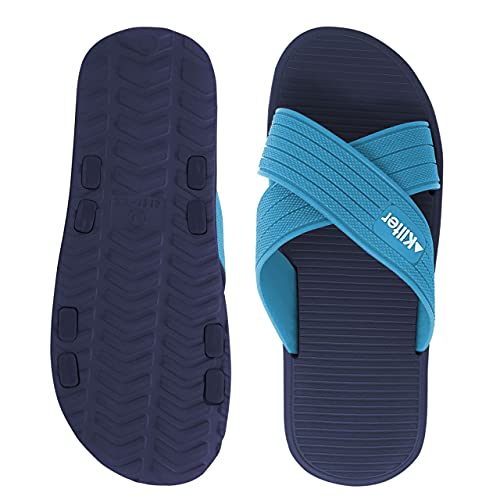 Kilter Men's Axis Lightweight Cross Strap Slip-On Summer Slide Sandal - Navy & Sky Blue - 8 UK